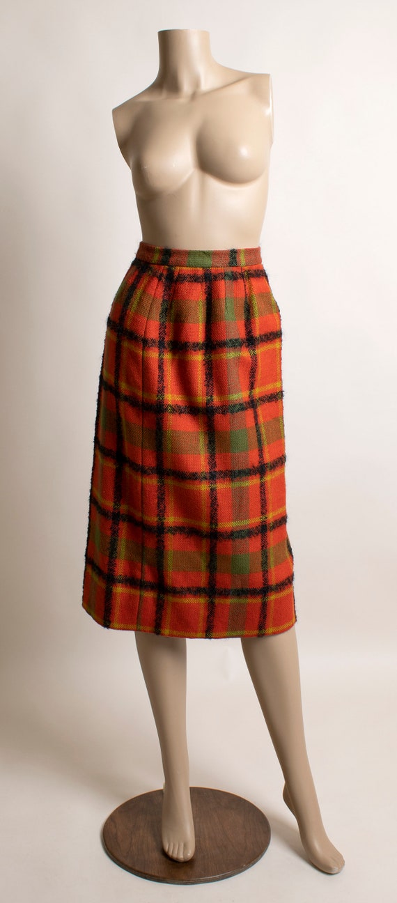 Vintage 1960s Plaid Skirt Vest & Coat Set - Red T… - image 8