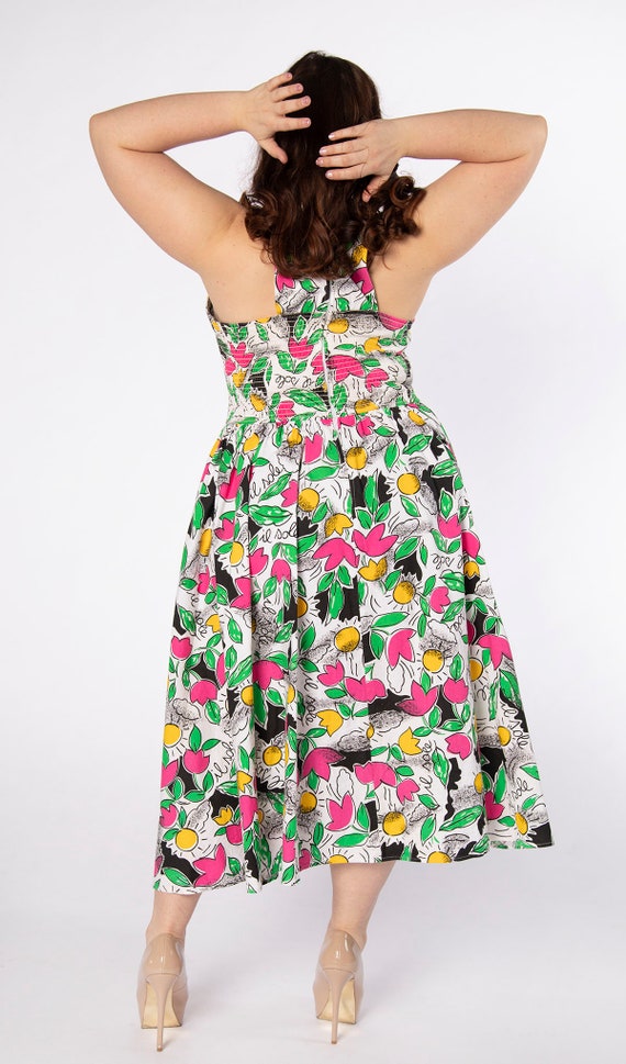 Vintage Novelty Print Halter Dress - 1980s Floral… - image 3