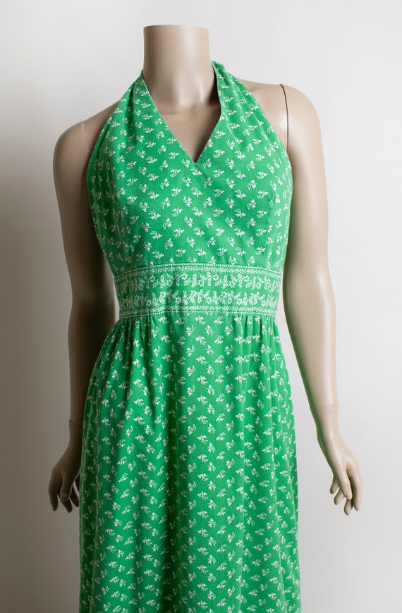 Vintage 1970s Maxi Dress - Bright Kelly Green Flo… - image 4