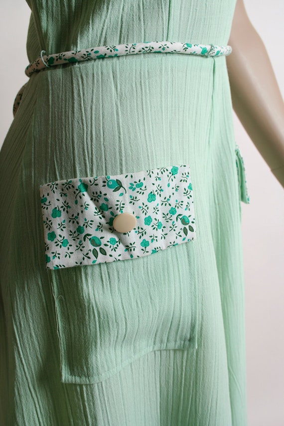 Vintage 1970s Dress - Mint Green Floral Print Cot… - image 7