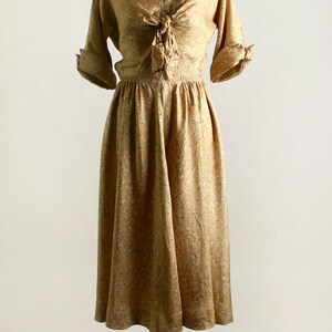 Vintage 1940s Dress - Mustard Yellow Swirls and Dots Day Dress - Small ...