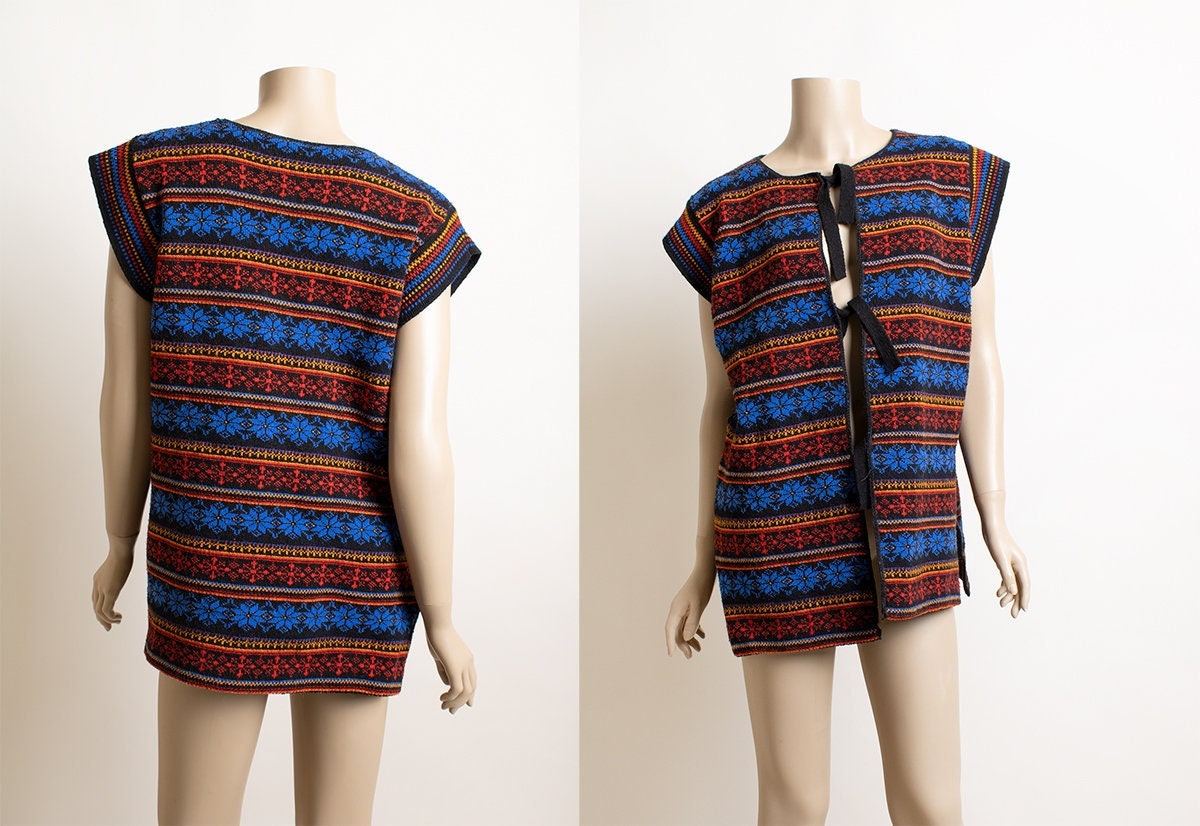 Vintage Rainbow Geometric Flower Knit Sweater Vest - Front Ties