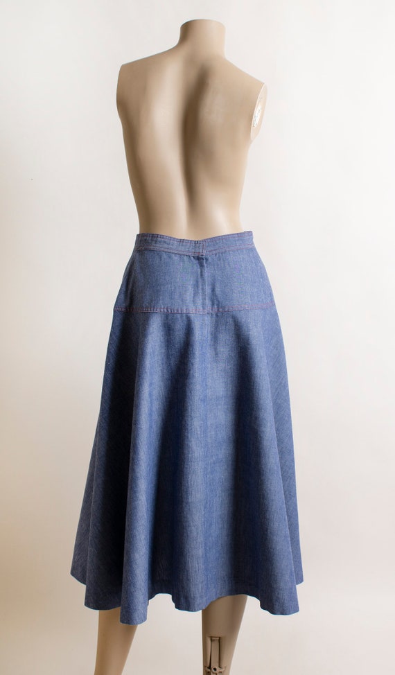 Vintage 1970s Cotton Jean Skirt - Blue Denim Look… - image 4