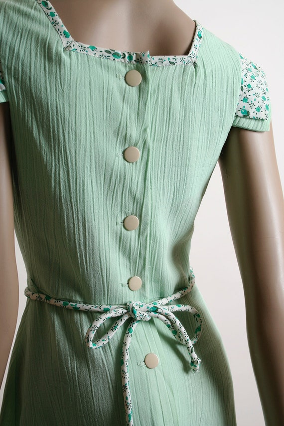 Vintage 1970s Dress - Mint Green Floral Print Cot… - image 5