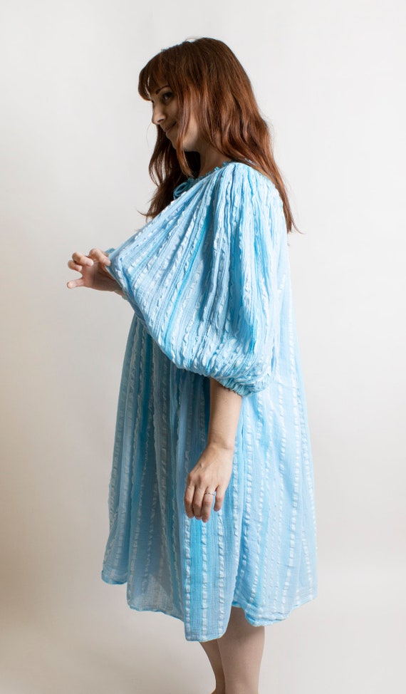 Vintage Sky Blue Cotton Gauze Lounge Muu Muu Crin… - image 2