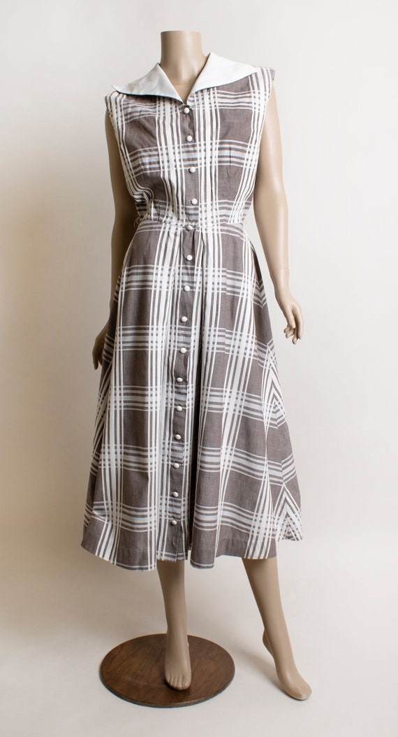 Vintage 1940s Dress - Light Brown Taupe & White P… - image 3