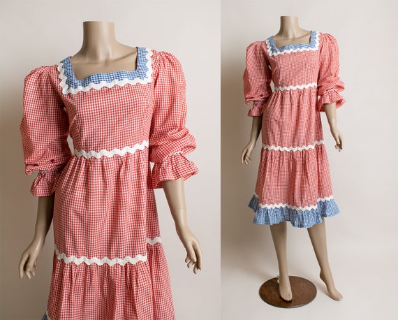 Vintage Gingham Picnic Dress - Red White & Blue 19