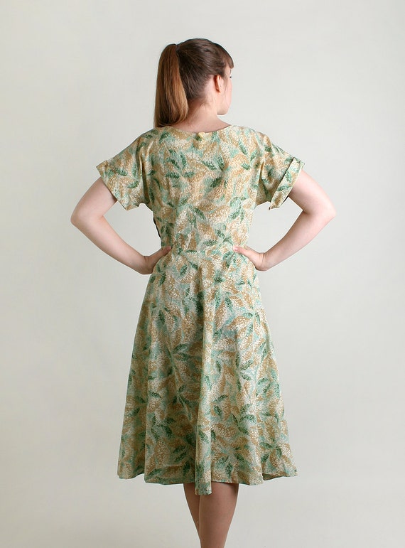 Vintage 1950s Dress - Sheer Mint Leave Print Ligh… - image 4