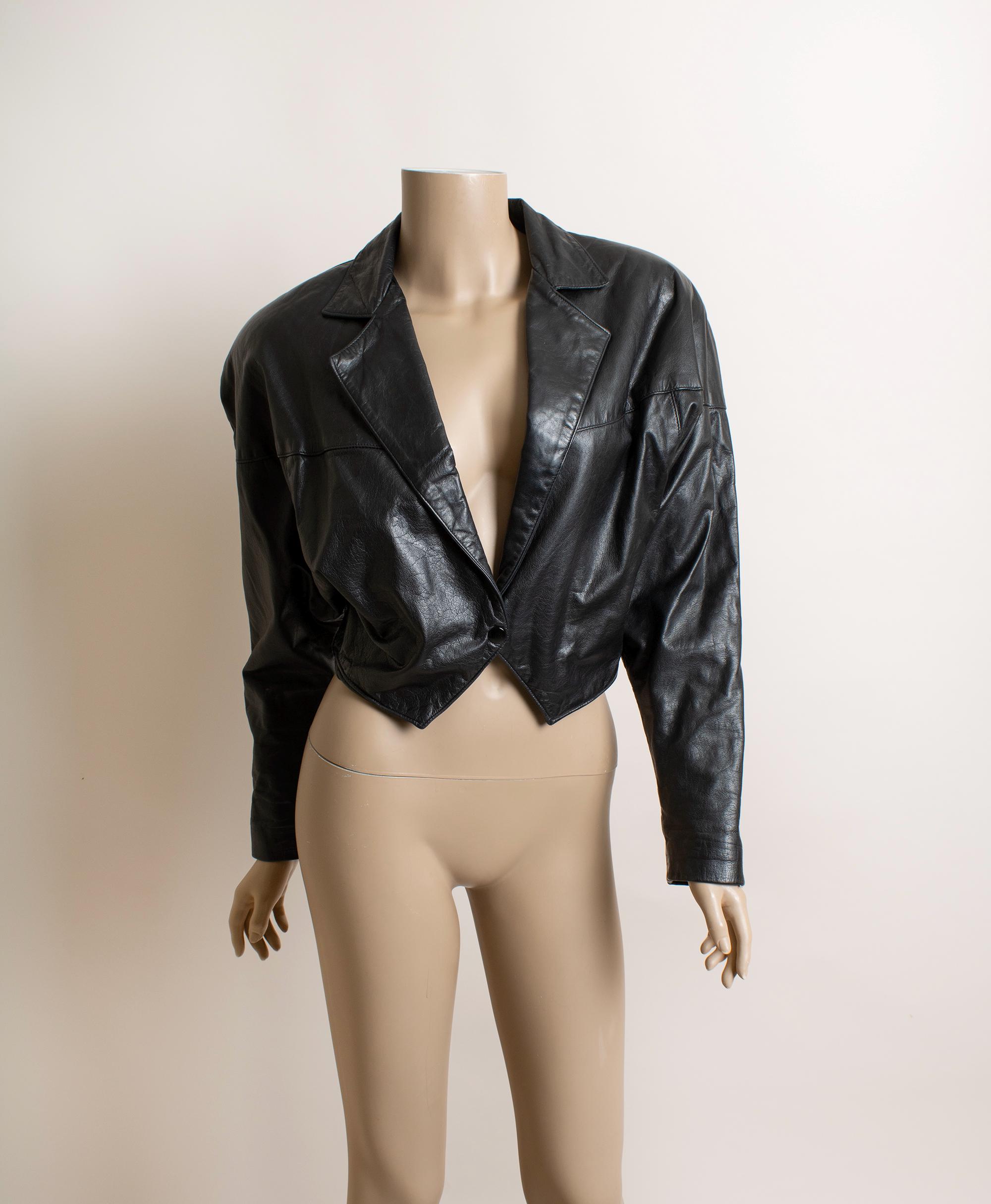 80s Cropped Leather Jacket - Etsy