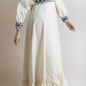 Vintage 1970s Gunne Sax Dress - White & Blue Trim Prairie Long Sleeve ...