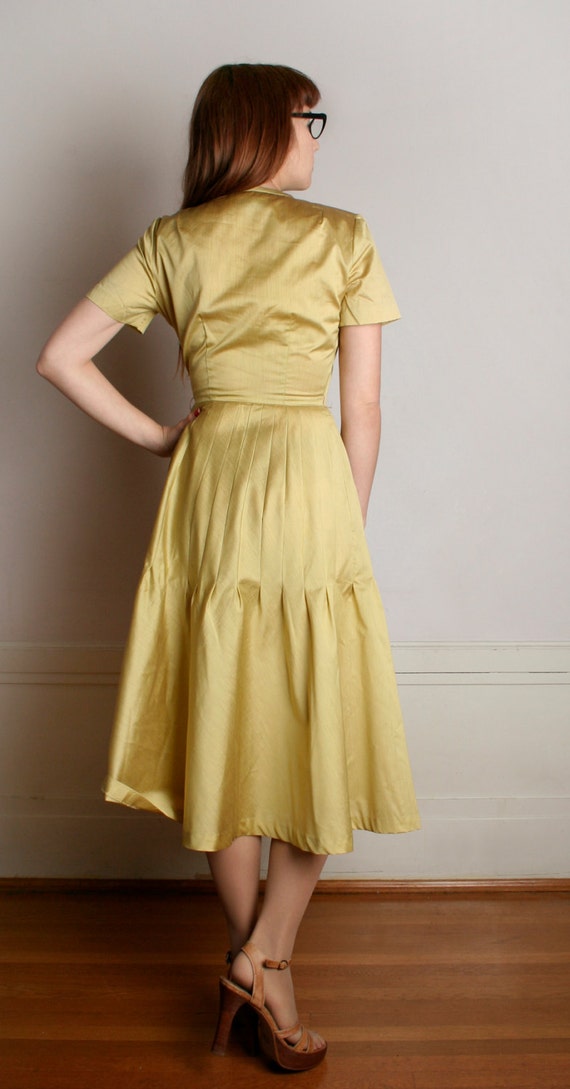 Vintage 1950s Dress - Golden Mustard Yellow Rhine… - image 2