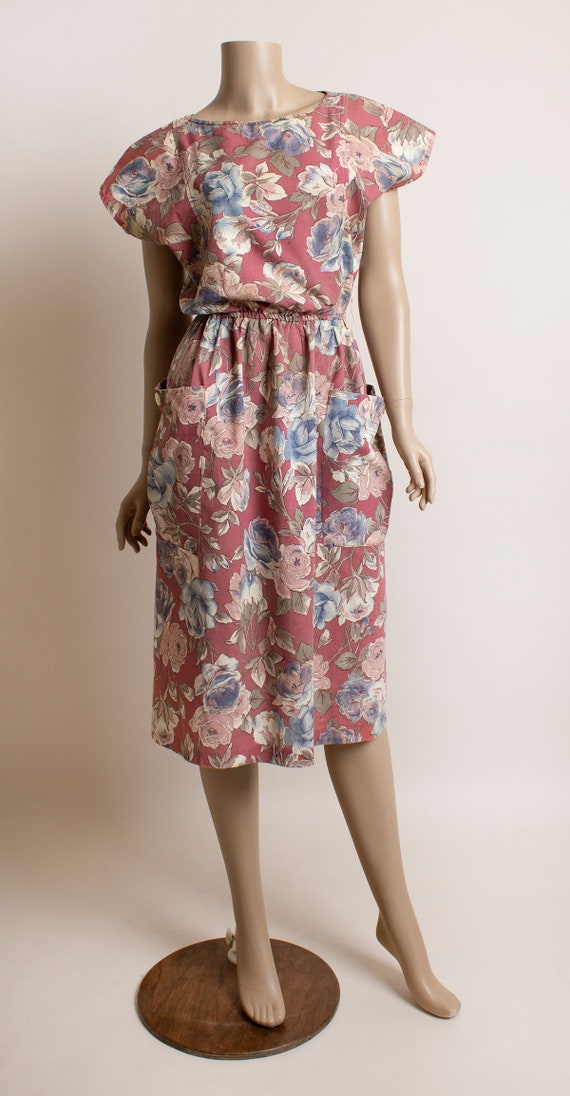 Vintage1980s Floral Dress - Maroon Mauve Pastel R… - image 2