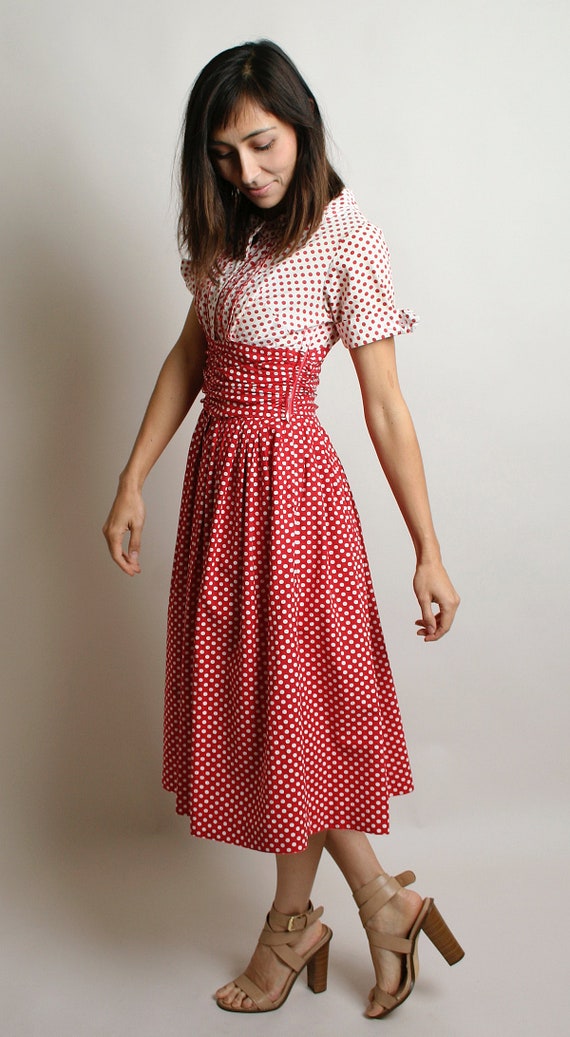 Vintage 1950s Dress - Red & White Polka Dot Ombre… - image 4