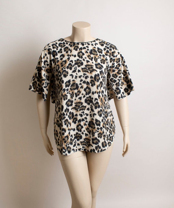 Vintage Lucie Ann Leopard Print Terry Cloth Top -… - image 1