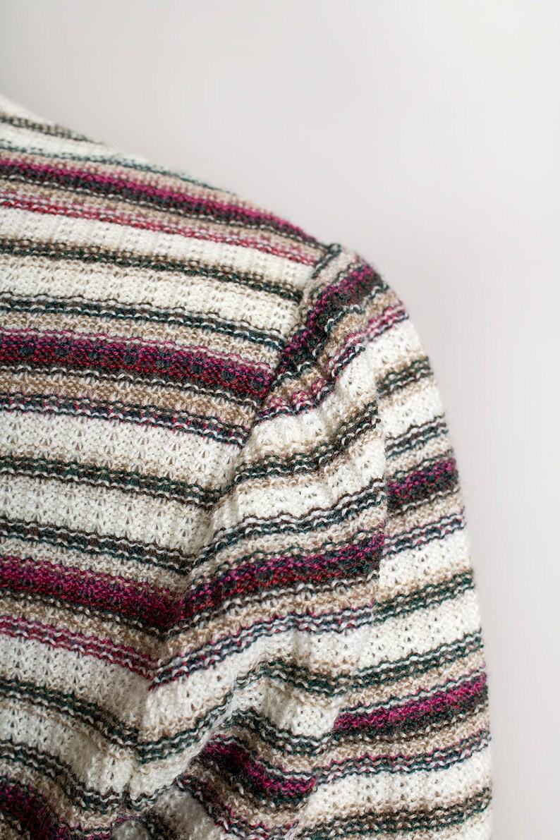 Tan /& Green Vintage 1970s Striped Knit Dress Pink Autumn Tone Colors Sheath Tunic Knitted Dress with Tie Belt Medium Large