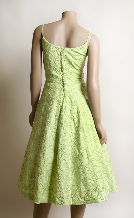 Vintage 1950s Dress - Chartreuse Lime Green Flora… - image 4