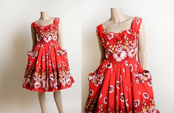 RESERVED Vintage 1950s Kamehameha Hawaiian Dress -