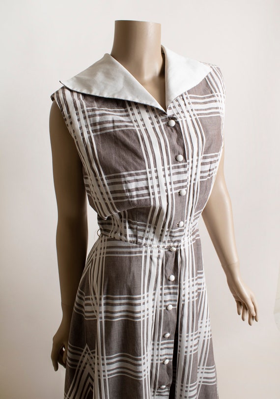 Vintage 1940s Dress - Light Brown Taupe & White P… - image 7