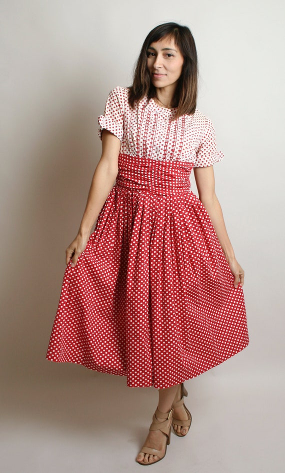 Vintage 1950s Dress - Red & White Polka Dot Ombre… - image 2