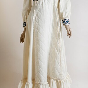 Vintage 1970s Gunne Sax Dress - White & Blue Trim Prairie Long Sleeve ...