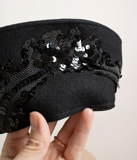 Vintage 1940s Black Sequin Tilt Hat - Berkshire W… - image 4