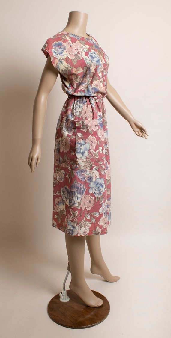 Vintage1980s Floral Dress - Maroon Mauve Pastel R… - image 3