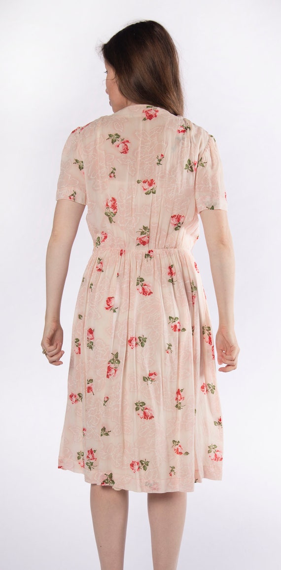 Vintage 1950s Rose Print Dress - Sheer Floral Pri… - image 5