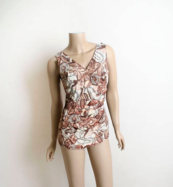 Vintage 1950s Bathing Suit - Cocoa Brown Floral Pr