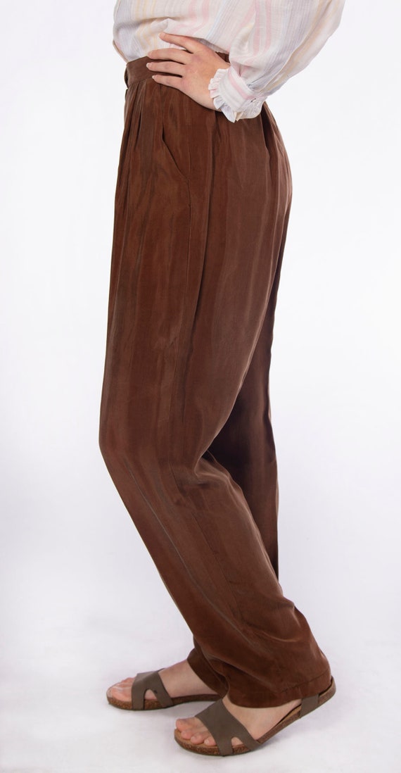 Vintage Caramel Brown Sleek Trousers - Rayon Like… - image 4
