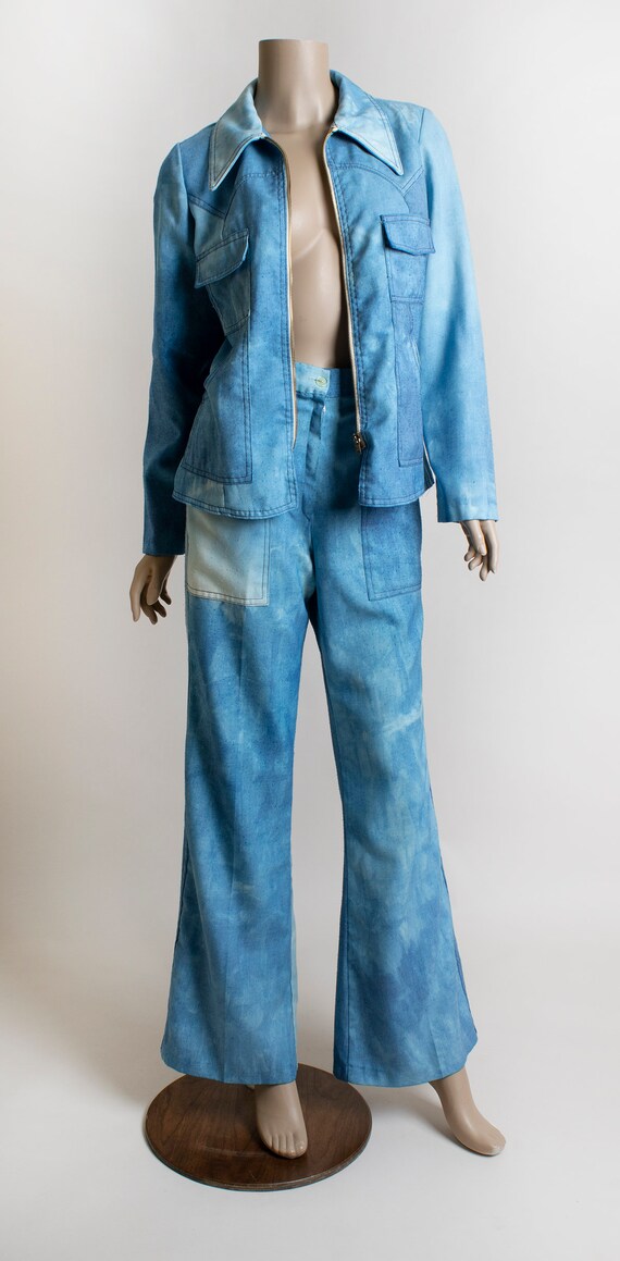 Vintage 1970s Jacket & Flare Pants Set - Blue Sky… - image 5