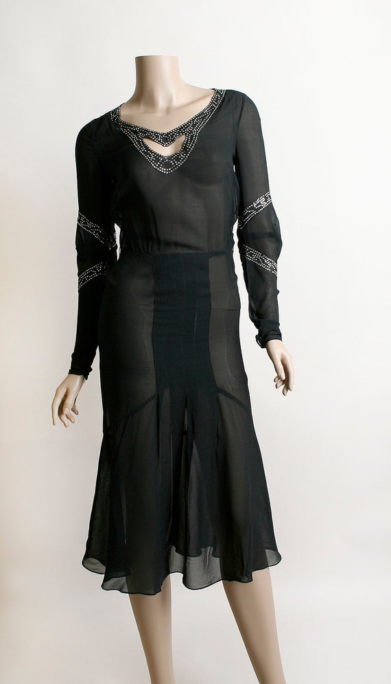 Vintage 1930s Dress - Sheer Black Rhinestone Old … - image 2