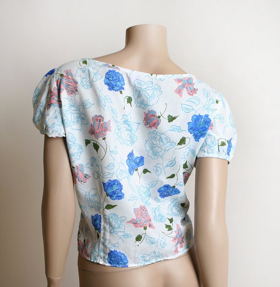 Vintage Rose Print Blouse - 1950s Cotton Pink & S… - image 5