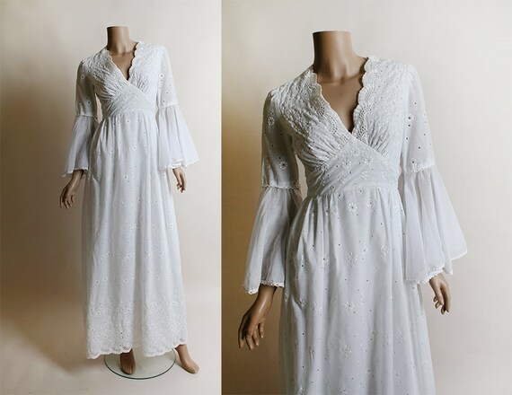 white maxi dress bell sleeves