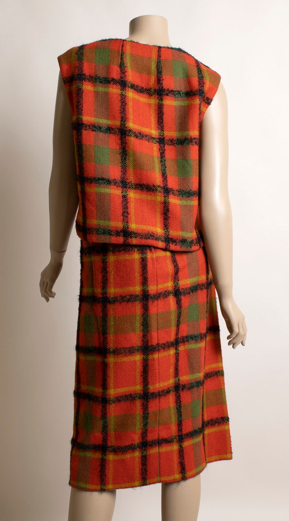 Vintage 1960s Plaid Skirt Vest & Coat Set - Red T… - image 7
