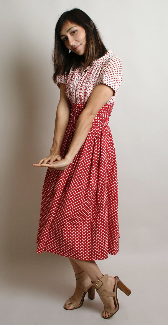 Vintage 1950s Dress - Red & White Polka Dot Ombre… - image 8