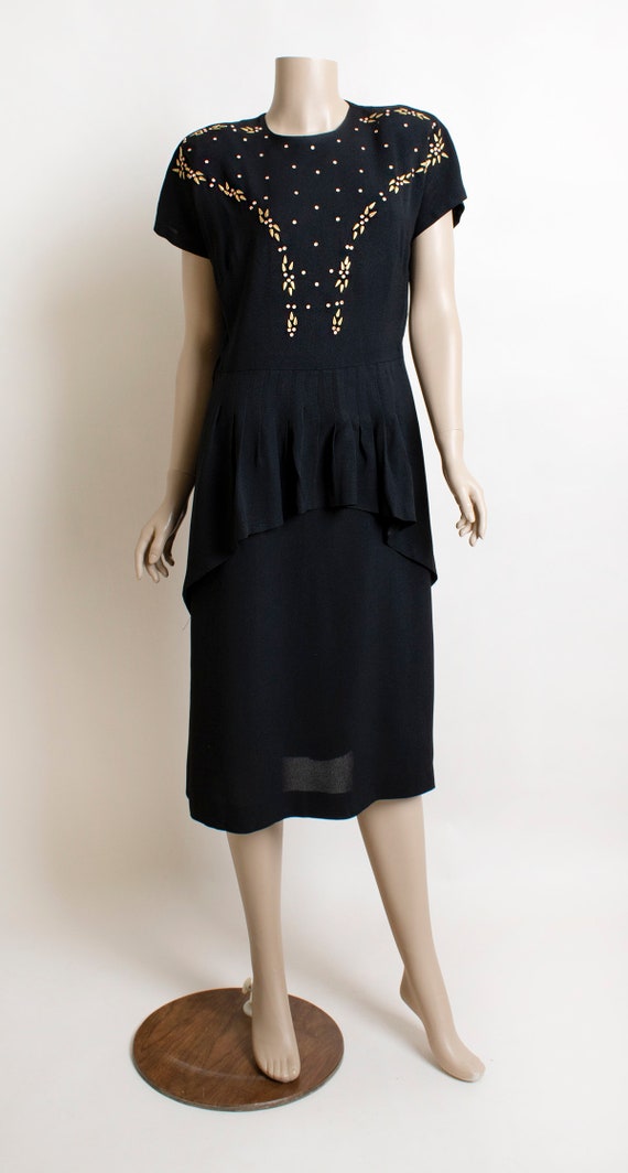 Vintage 1940s Dress - Studded and Beaded Black Ra… - image 3