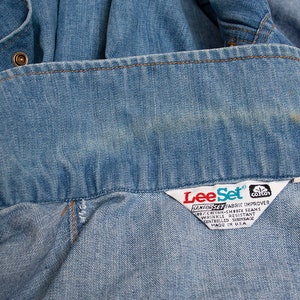 Vintage 1970s Denim Jacket Lee Set Medium Blue Jean Jacket Mens Unisex Snap Button Front Medium Large image 9