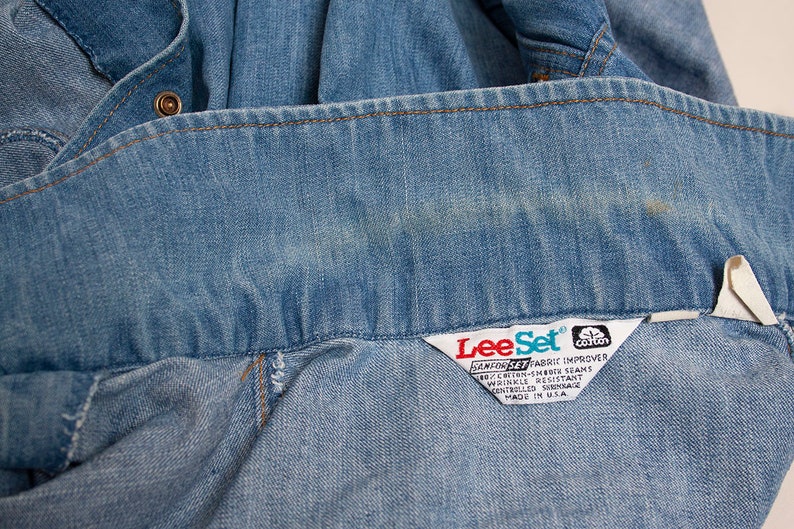 Vintage 1970s Denim Jacket Lee Set Medium Blue Jean Jacket Mens Unisex Snap Button Front Medium Large image 9
