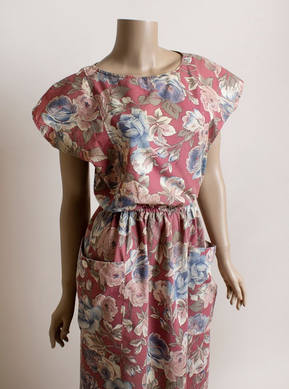 Vintage1980s Floral Dress - Maroon Mauve Pastel R… - image 6