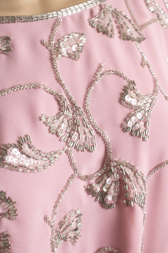 Vintage Mauve 1970s Beaded Dress - Draped Billowy… - image 5