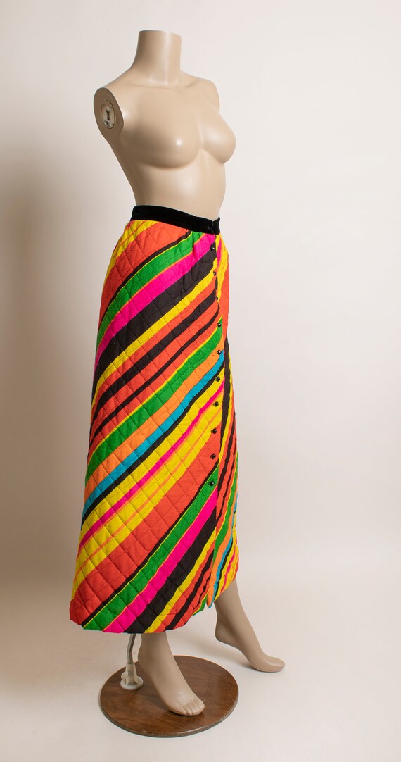Vintage 1960s Neon Striped Maxi Quilted Skirt - B… - image 3