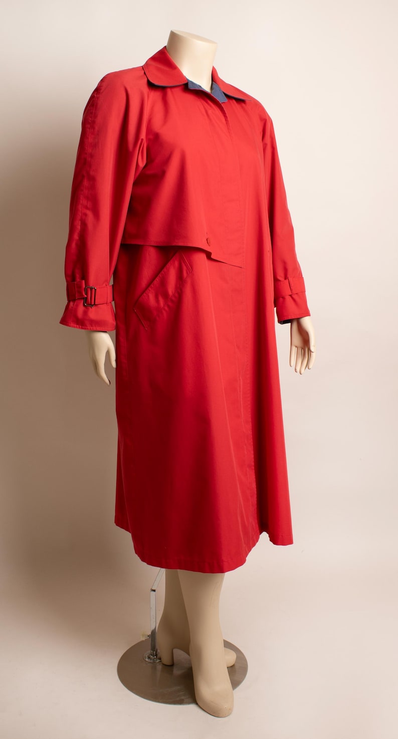Large Red Button Clicker Vintage London Fog Trench Coat - Cherry Red Button up Maxi Long Length ...