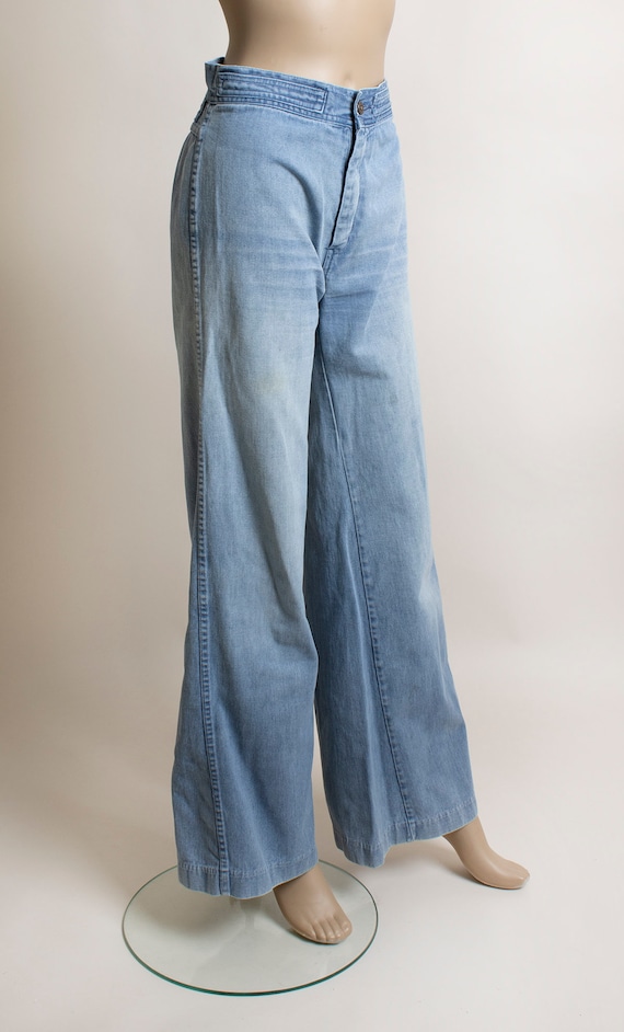 Vintage 1970s Flared Bell Bottom Denim Jeans - Li… - image 2