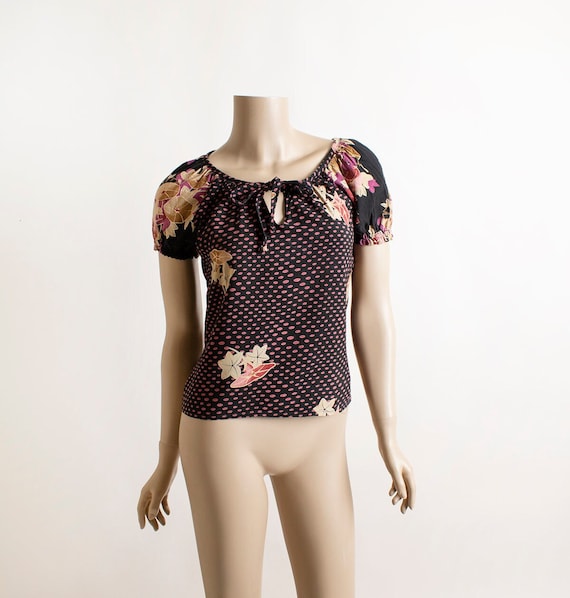 Vintage 1970s Blouse - Floral Leaf Print Autumn Colors Boho