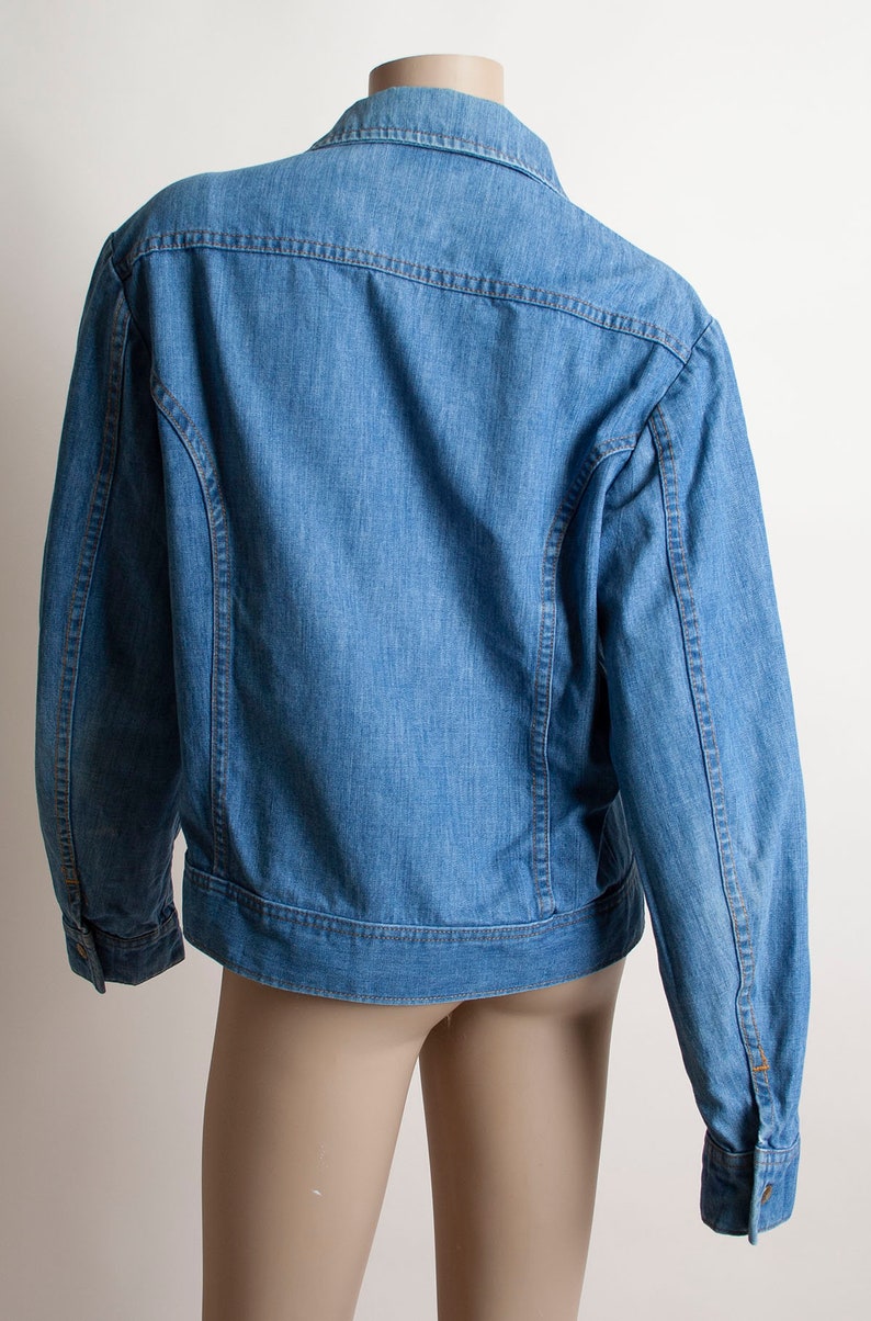 Vintage 1970s Denim Jacket Lee Set Medium Blue Jean Jacket Mens Unisex Snap Button Front Medium Large image 7