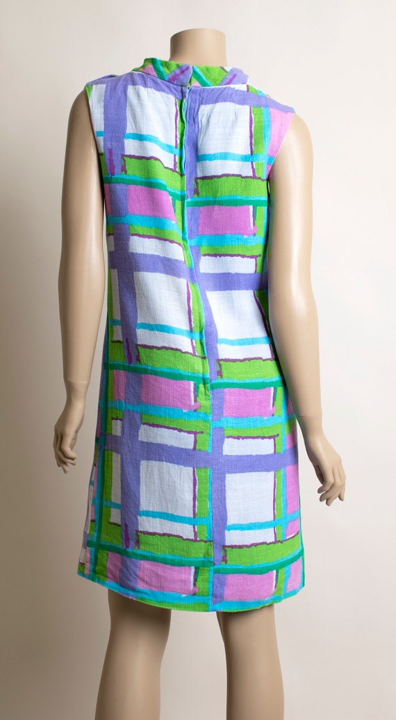 Vintage 1960s Mod Dress - Geometric Plaid Print B… - image 6