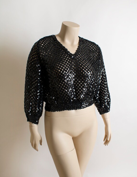 Vintage 1980s Black Sequin Sweater - Peek-A-Boo S… - image 2