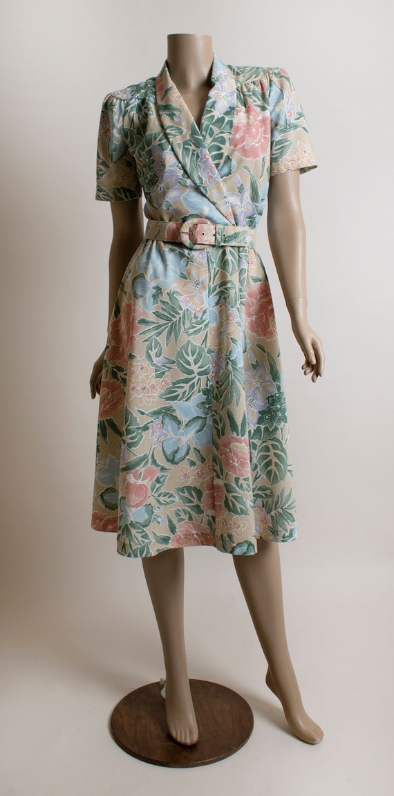 Vintage 1980s Floral Dress - Pastel Rose Pink & M… - image 3