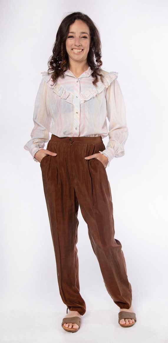 Vintage Caramel Brown Sleek Trousers - Rayon Like… - image 2