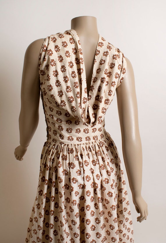 Vintage 1950s Halter Dress - Light Cocoa Brown Au… - image 6